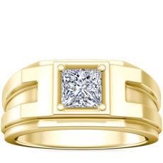 Men&#39;s Structured Solitaire Engagement Ring in 18k Yellow Gold